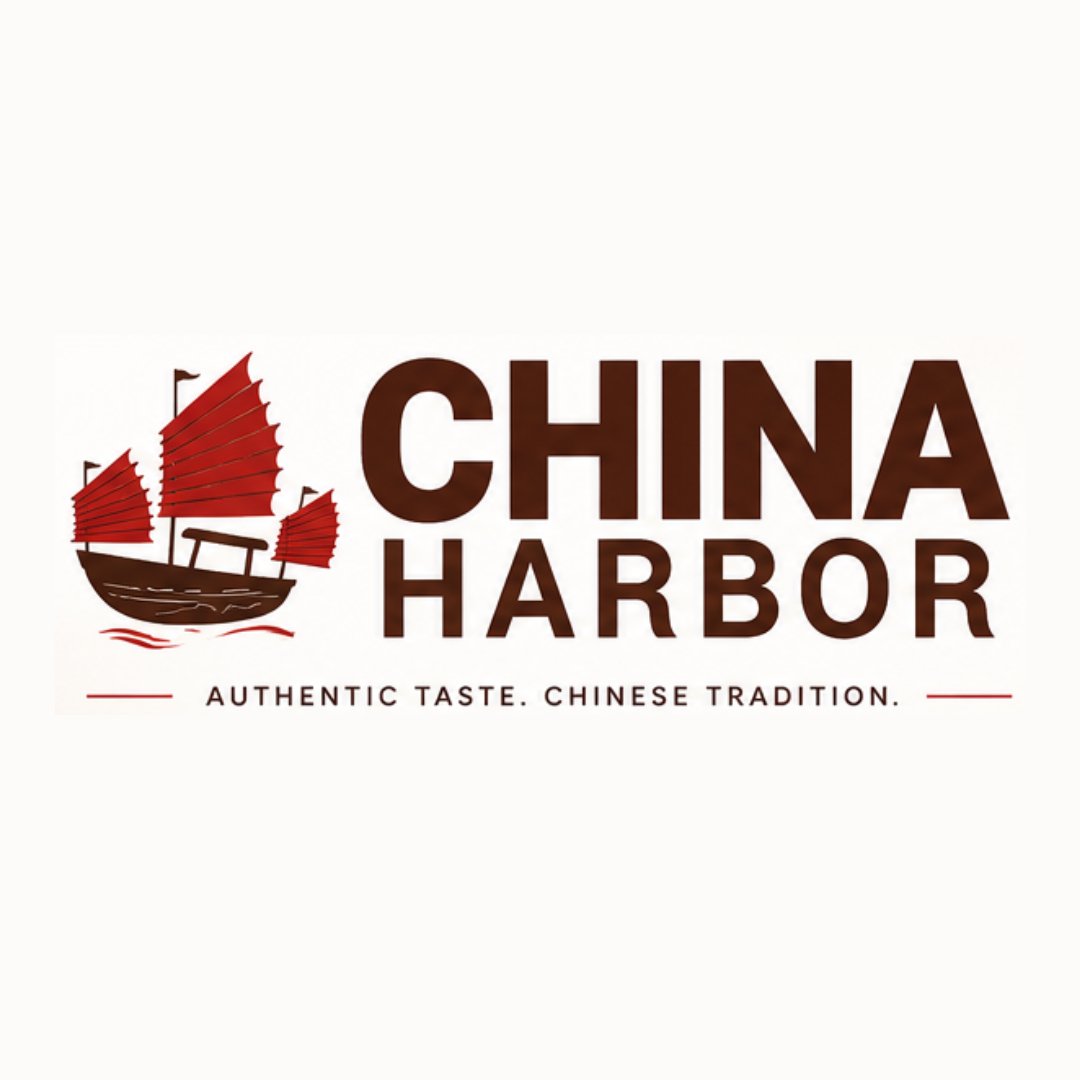 China Harbor primary restaurant logo with red-sail harbor-junk illustration and wordmark.