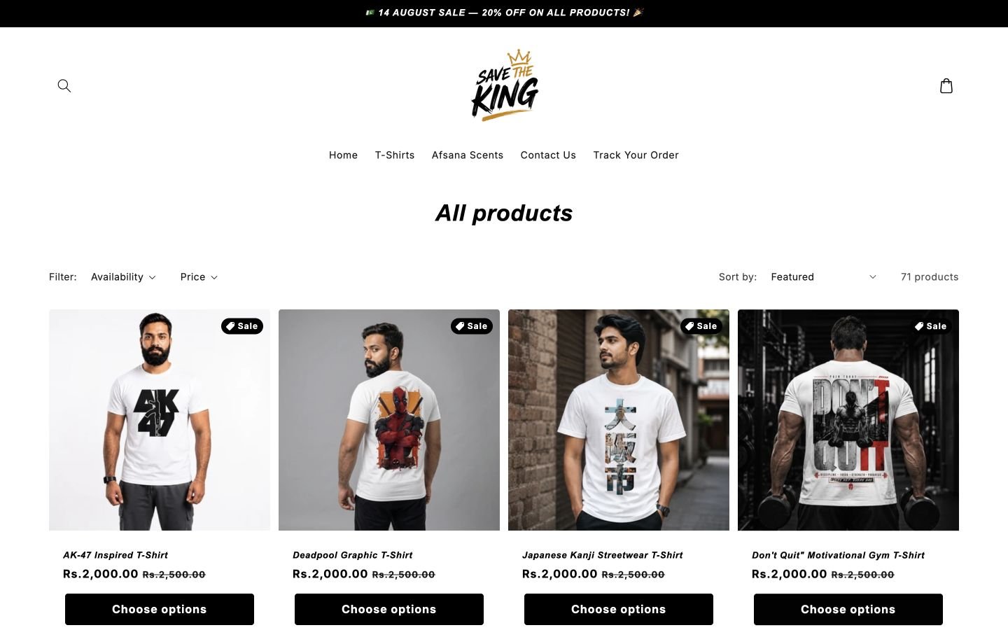 STK Wear product collection view showing the graphic apparel catalogue.
